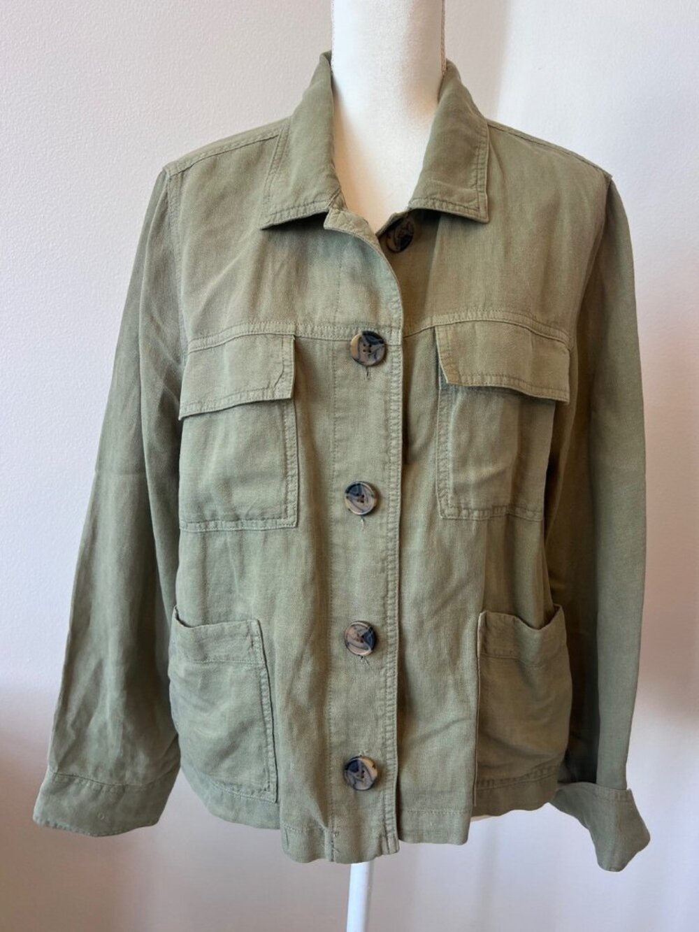 Nicole Miller New York Moss Green Linen Blend Lightweight Utility Jacket